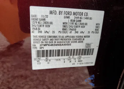 2022 Ford Edge Titanium из США, поврежденный, VIN 2FMPK4K94NBA99595